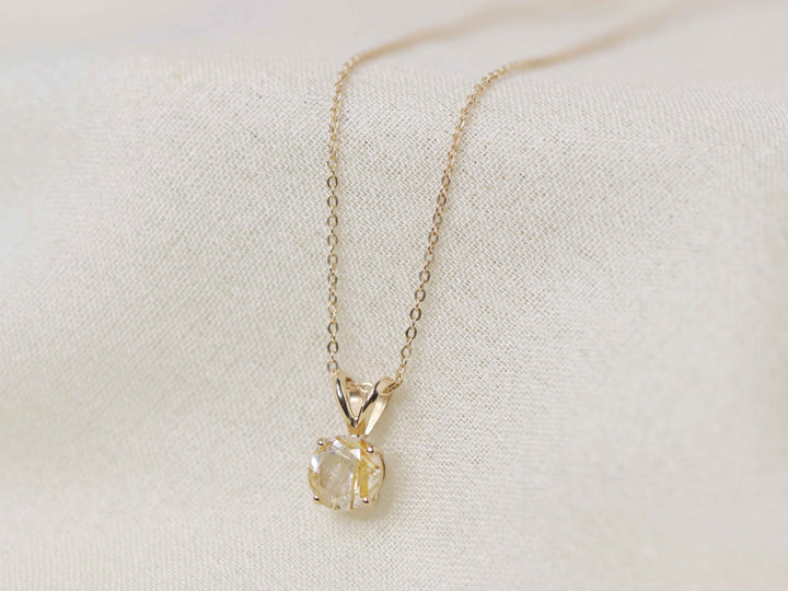 Golden Rutilated Quartz Pendant Necklace - 7mm Round