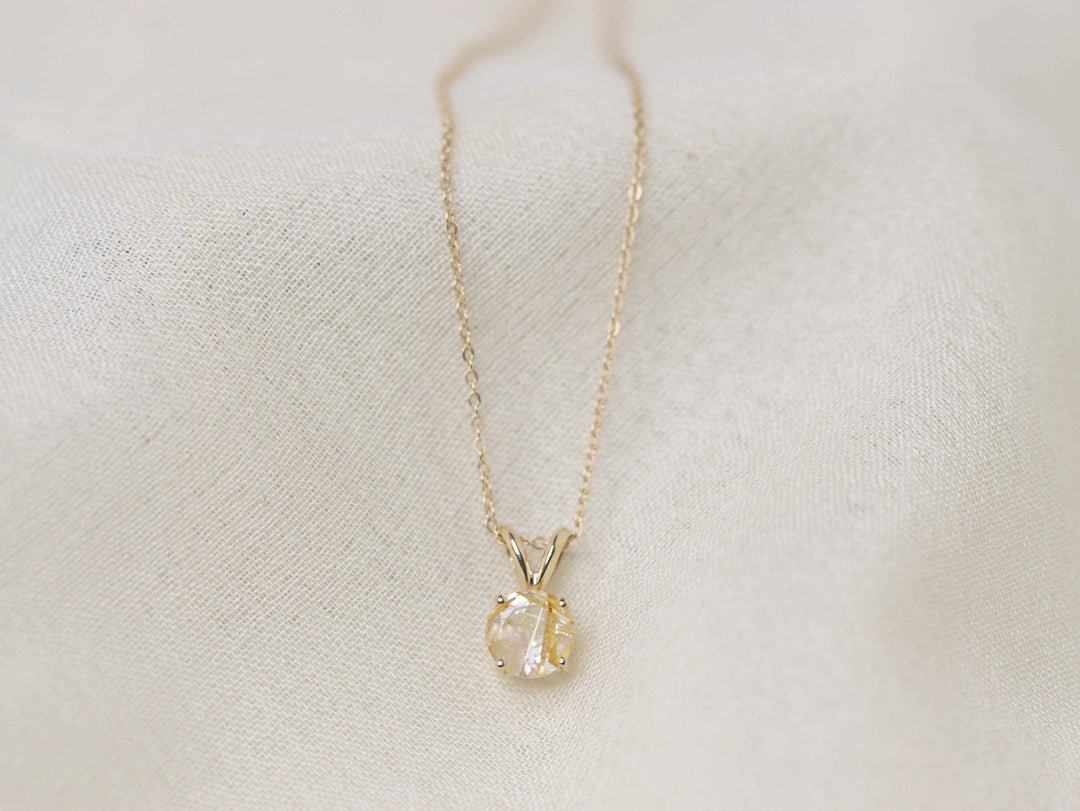 Golden Rutilated Quartz Pendant Necklace - 7mm Round