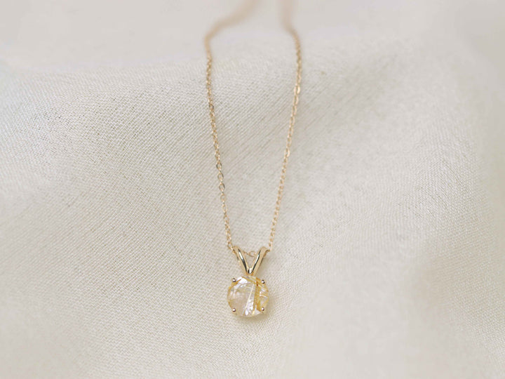 Golden Rutilated Quartz Pendant Necklace - 7mm Round
