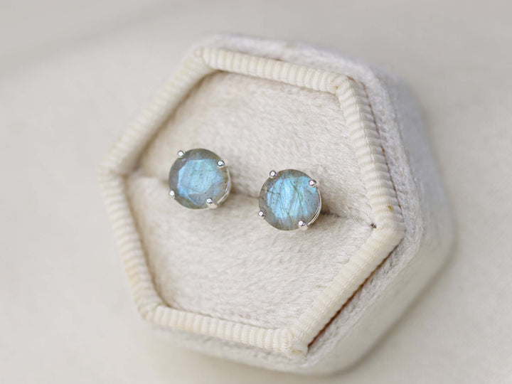 Labradorite Stud Earrings - 7mm Round