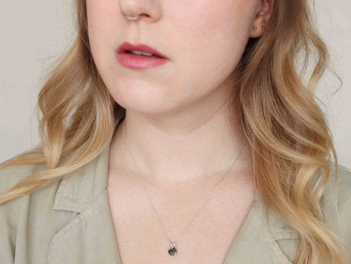 Moss Agate Pendant Necklace - 7mm Round