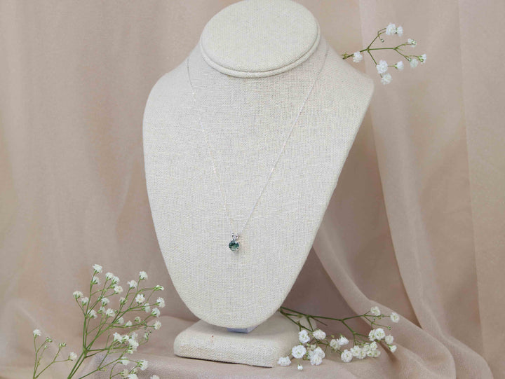 Moss Agate Pendant Necklace - 7mm Round