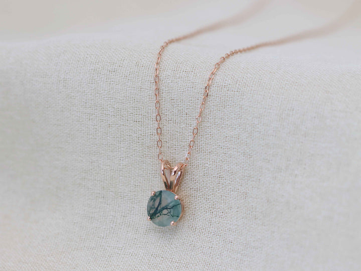 Moss Agate Pendant Necklace - 7mm Round