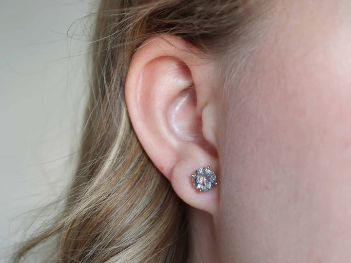 Tourmalinated Quartz Stud Earrings - 7mm Round
