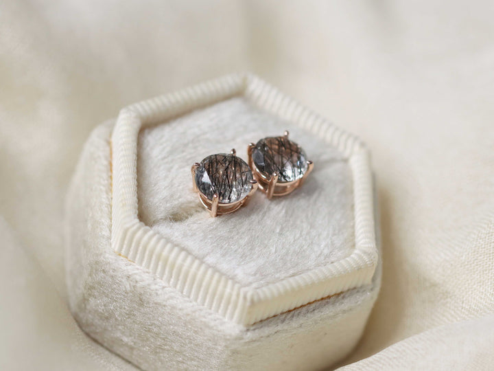 Tourmalinated Quartz Stud Earrings - 7mm Round