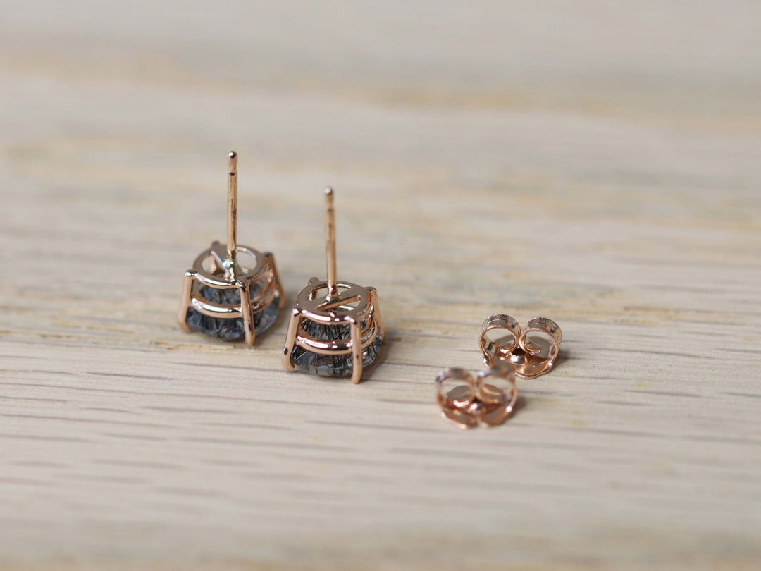 Tourmalinated Quartz Stud Earrings - 7mm Round