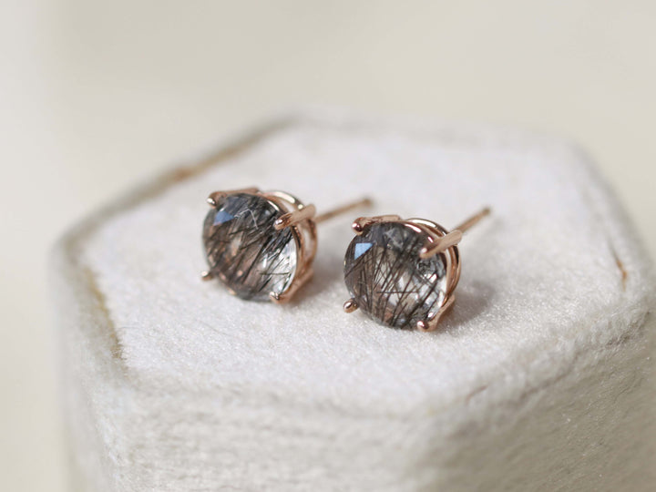 Tourmalinated Quartz Stud Earrings - 7mm Round