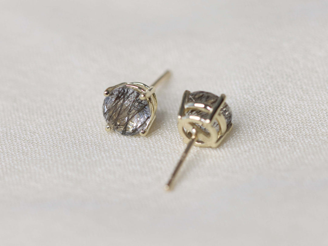 Tourmalinated Quartz Stud Earrings - 7mm Round