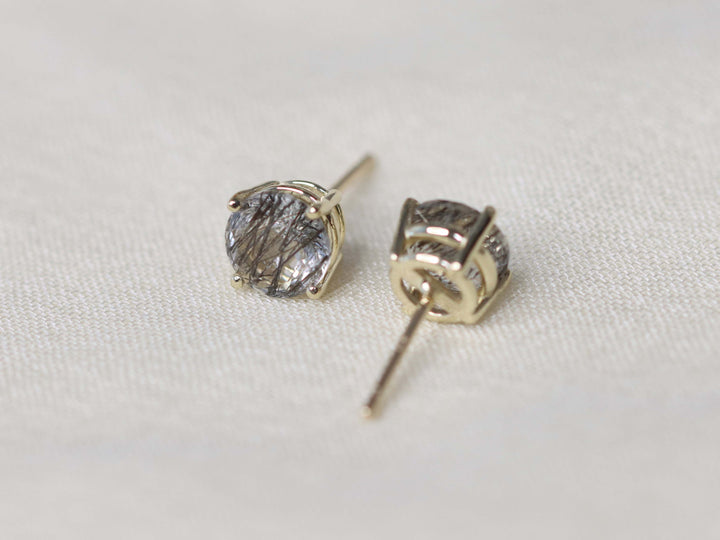 Tourmalinated Quartz Stud Earrings - 7mm Round