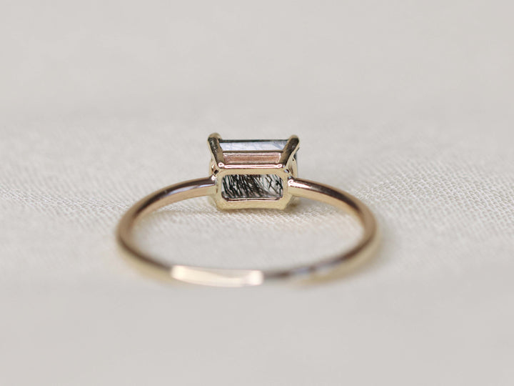 Tourmalinated Quartz Solitaire Ring - 7x5 Emerald Cut
