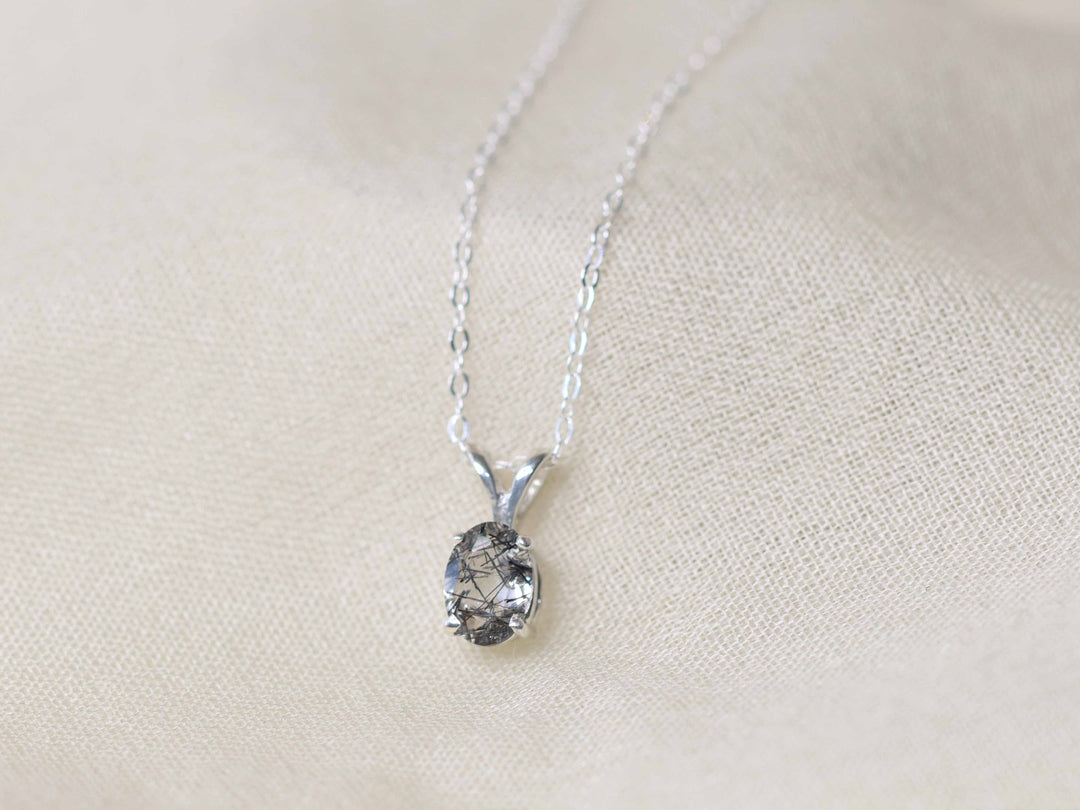 Tourmalinated Quartz Pendant Necklace - 7x5 Oval