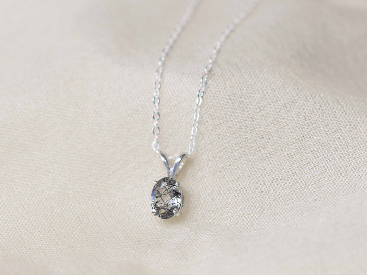 Tourmalinated Quartz Pendant Necklace - 7x5 Oval
