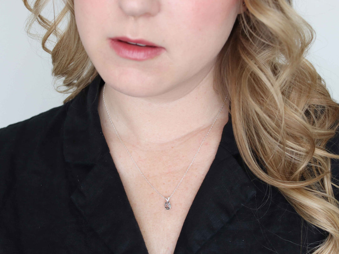 Tourmalinated Quartz Pendant Necklace - 7x5 Oval