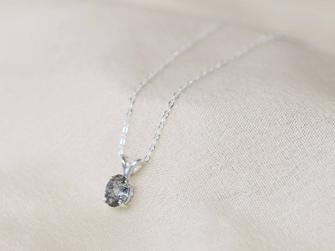 Tourmalinated Quartz Pendant Necklace - 7x5 Oval