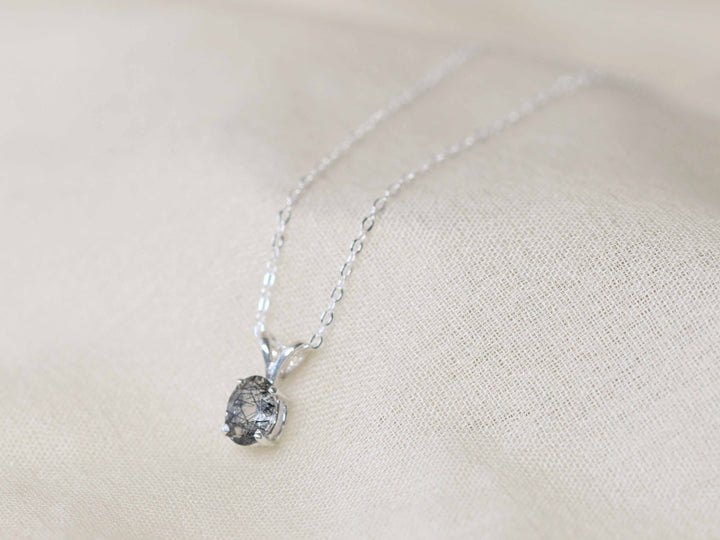 Tourmalinated Quartz Pendant Necklace - 7x5 Oval