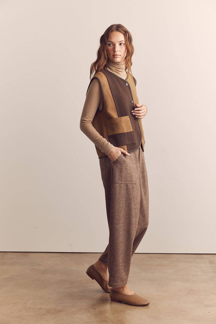Wool Blend Herringbone Pants - one size left, M/L