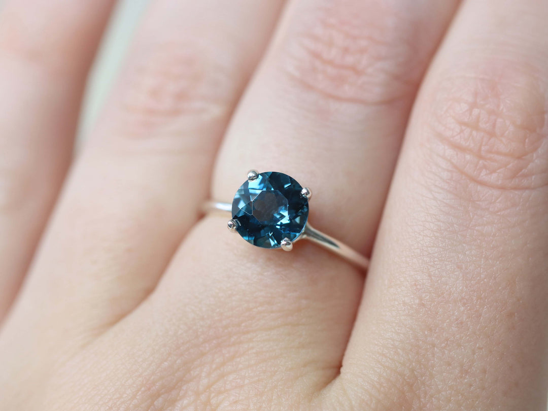 London Blue Topaz Solitaire Ring - 8mm Round