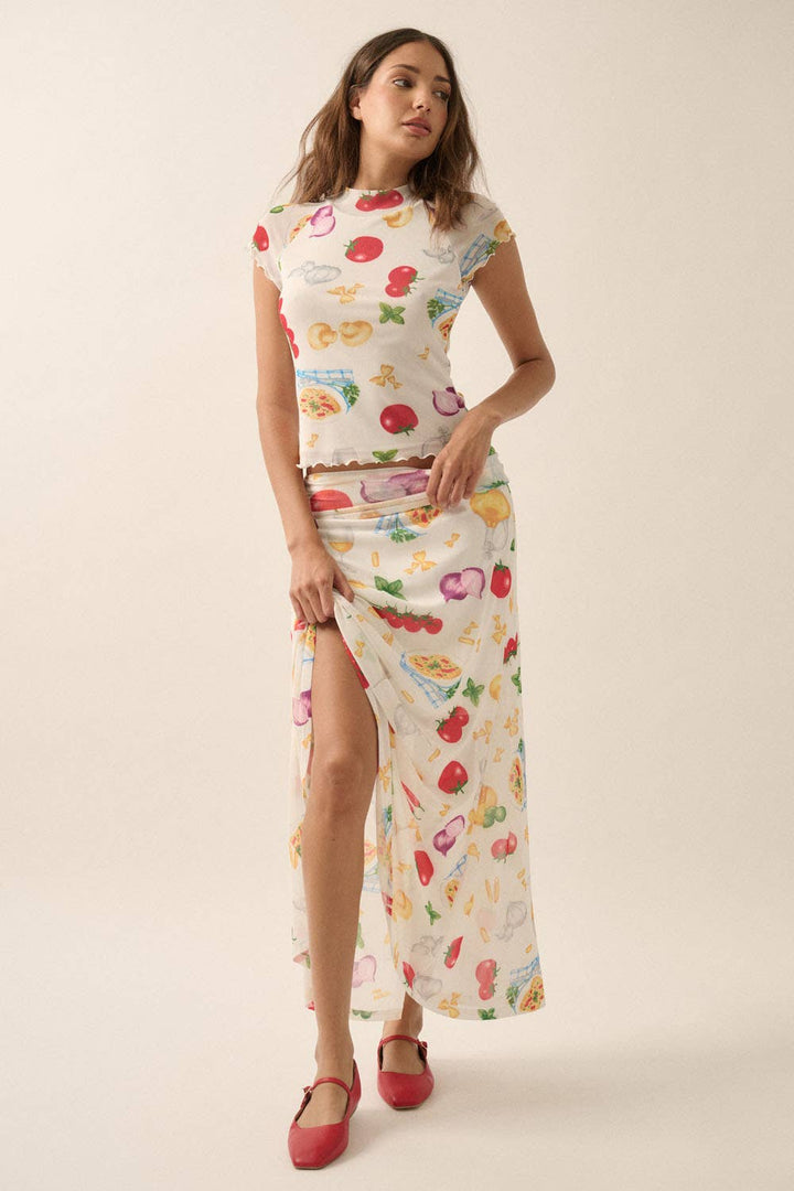 Italian Food Printed Mesh Skirt
