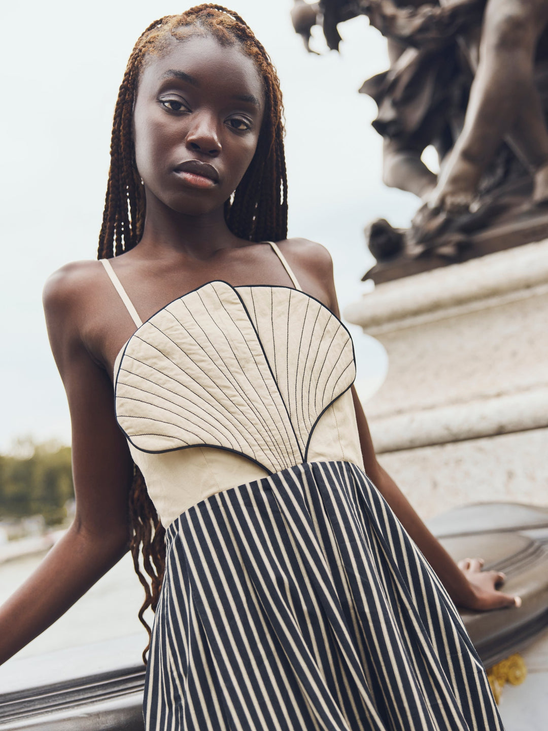 Hart Midi Dress - Black & Khaki Stripe