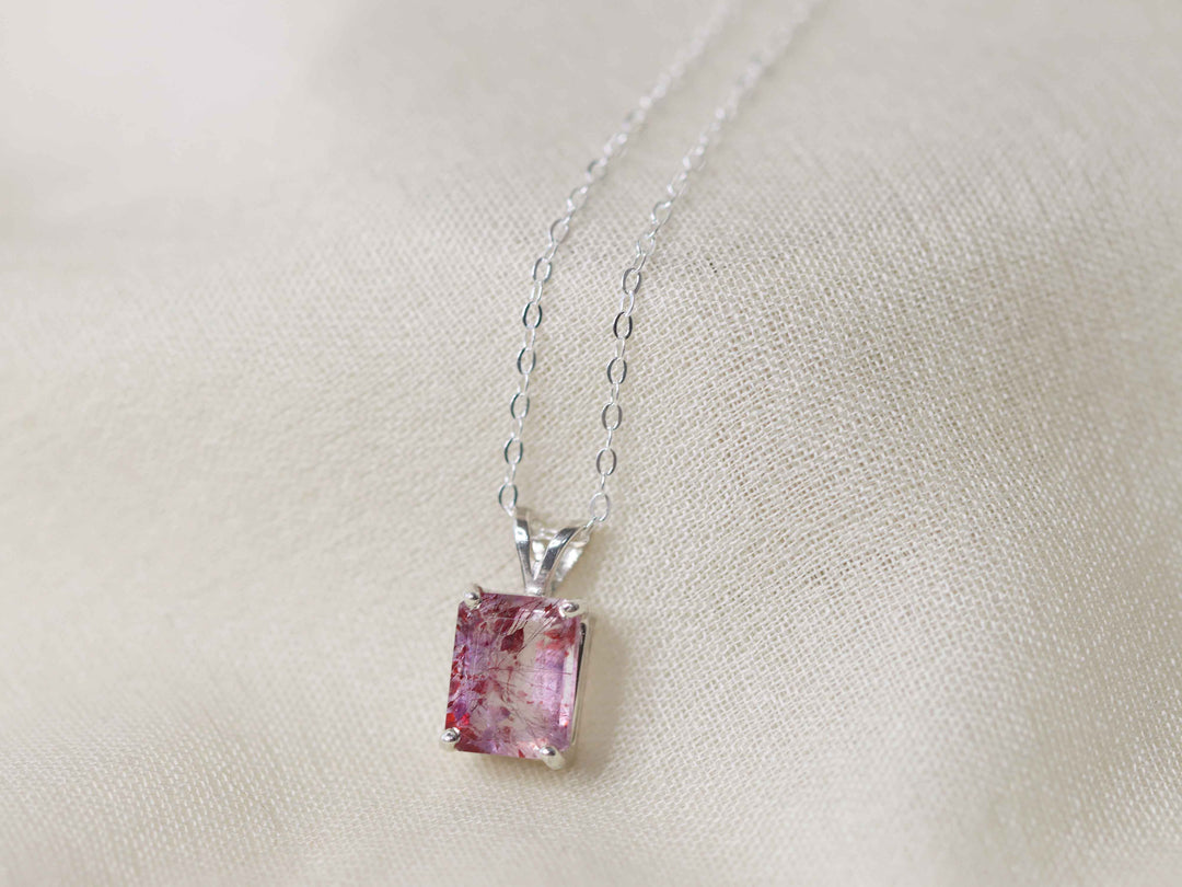 Fire Quartz Pendant Necklace - 9x7 Emerald