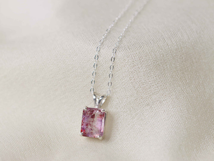 Fire Quartz Pendant Necklace - 9x7 Emerald