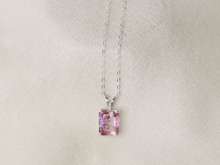 Fire Quartz Pendant Necklace - 9x7 Emerald