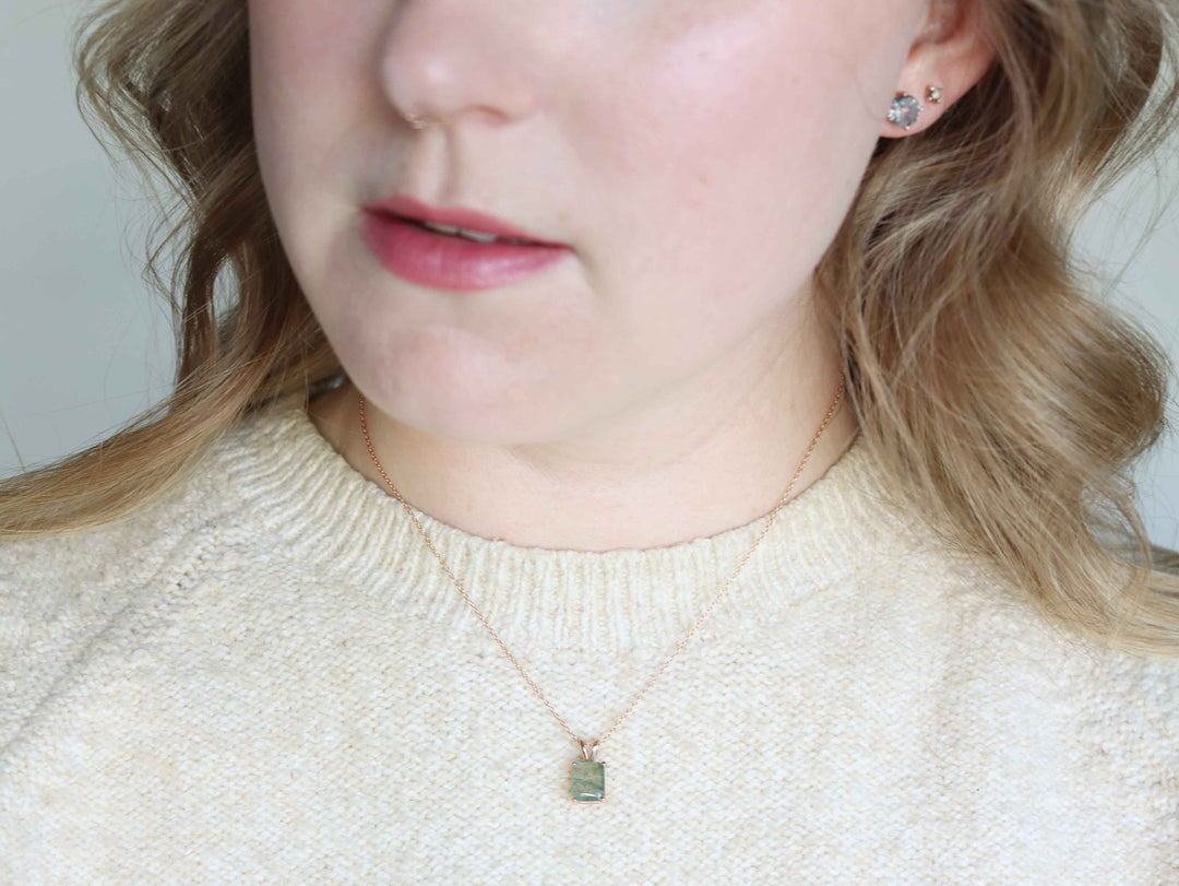 Moss Agate Pendant Necklace -  9x7 Emerald