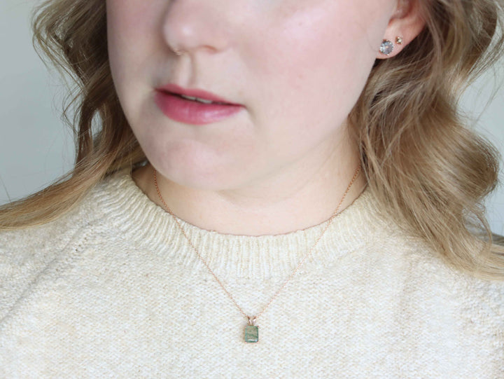 Moss Agate Pendant Necklace -  9x7 Emerald