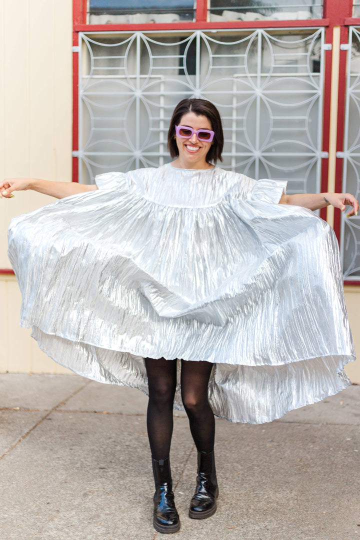 Mushroom Dress in Silver Metallic