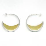 Sterling Silver + Brass Crescent Hoop Earrings