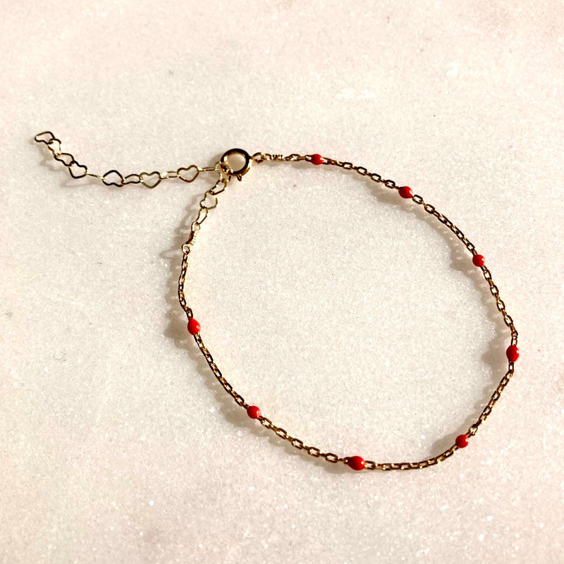 Maraschino Enamel Droplet Chain Bracelet