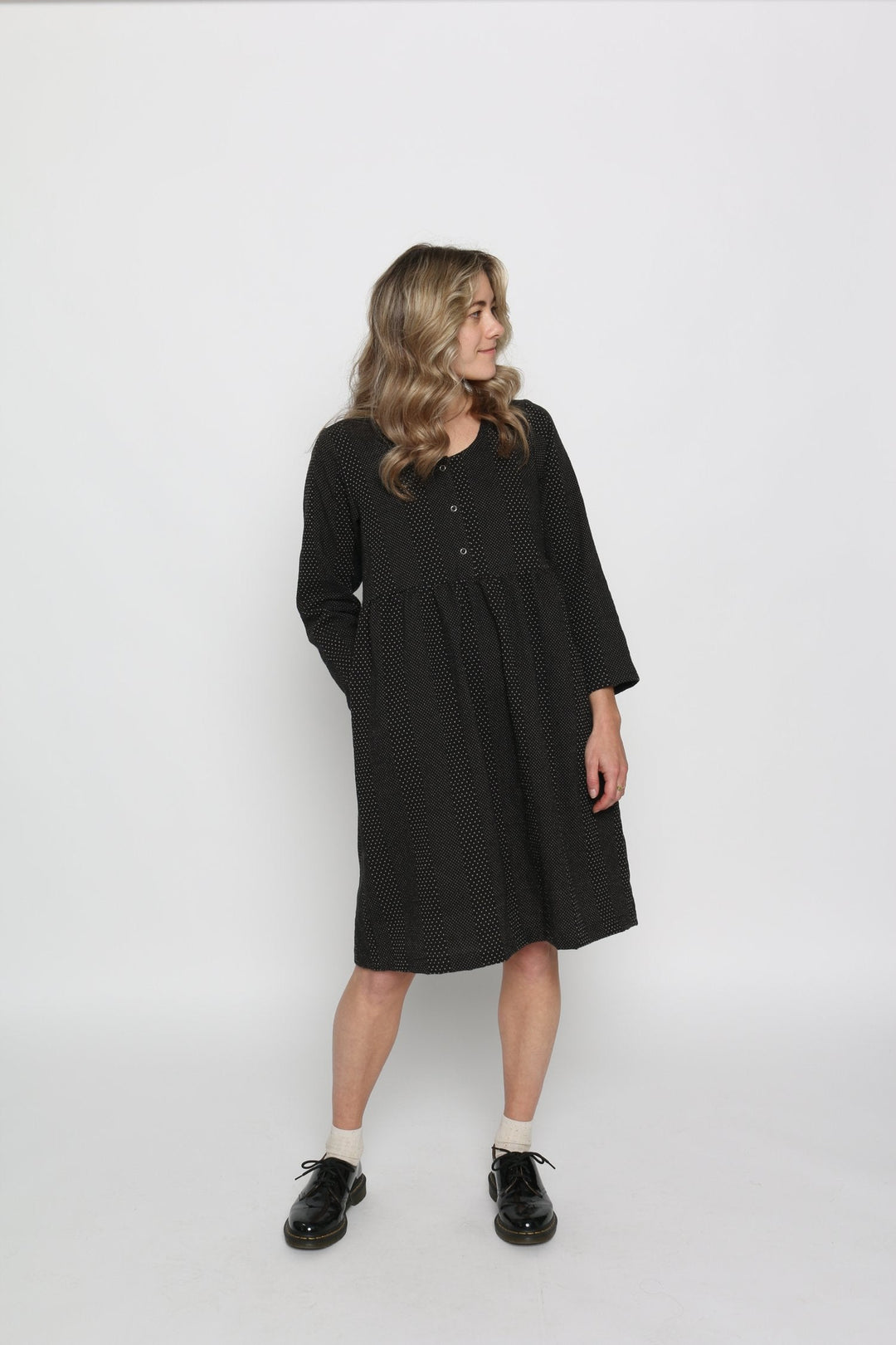 Brook Dress in Black w/ Brown Dot