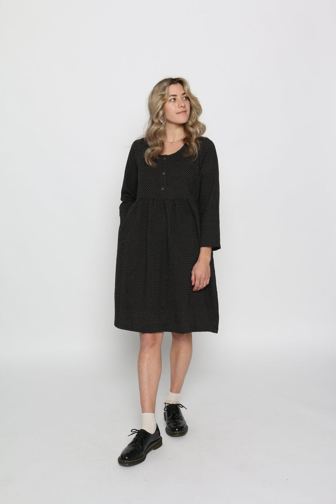 Brook Dress in Black w/ Brown Dot