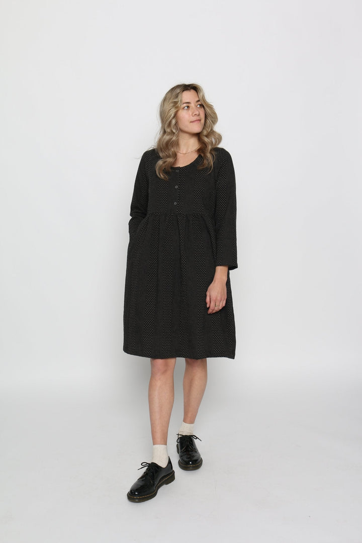 Brook Dress in Black w/ Brown Dot