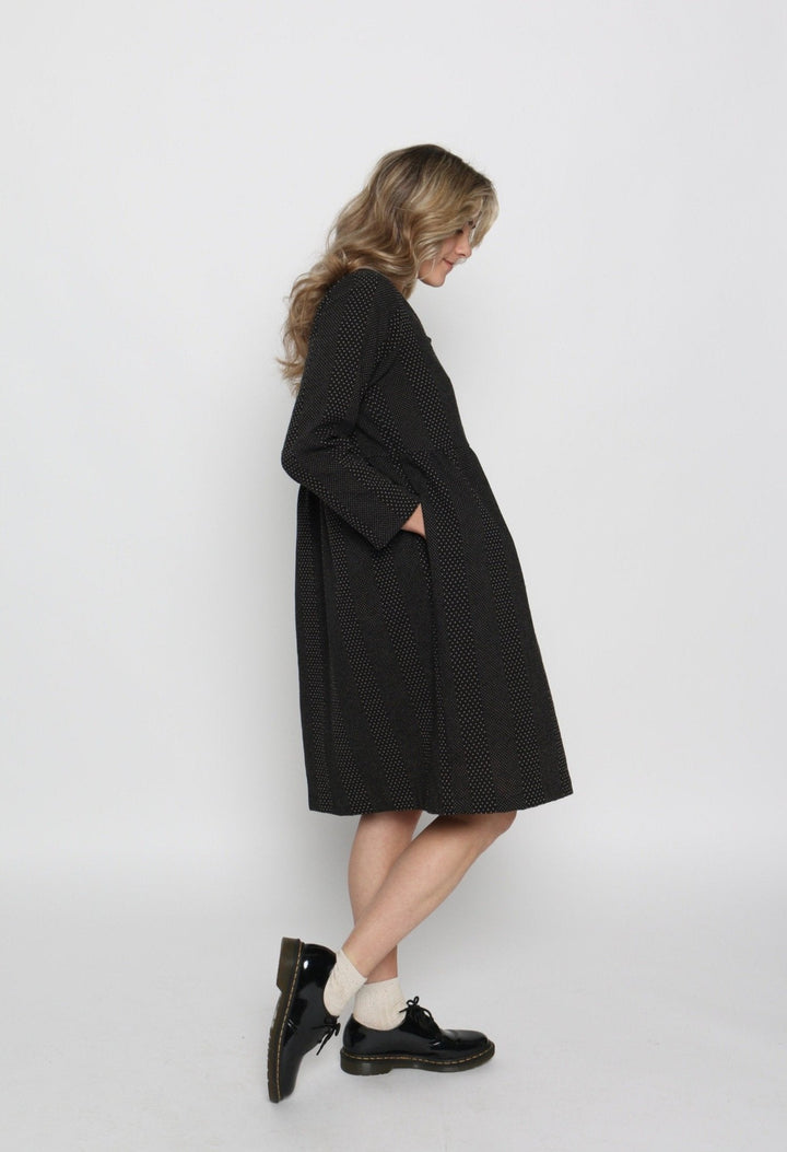 Brook Dress in Black w/ Brown Dot