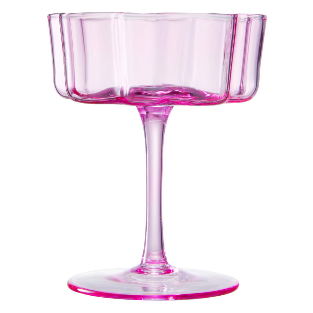 Flower Wave Coupe Cocktail Colored Glasses | Set of 2 | Hot Pink & Blush