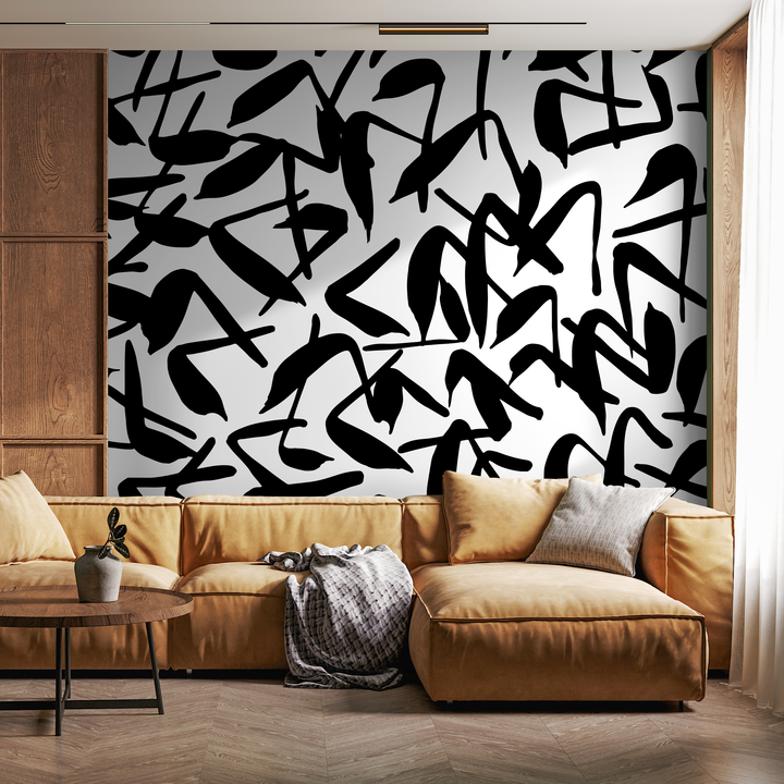 Abstract Wallpaper with Bold Brush Strokes in Black and White - B622