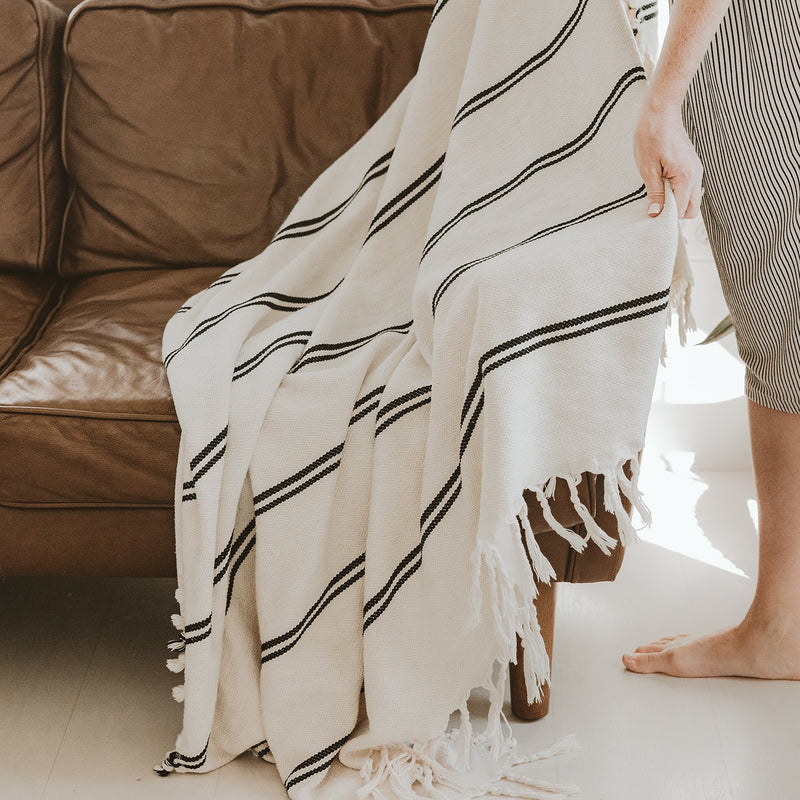 Kate Turkish Throw Blanket - Two Stripe