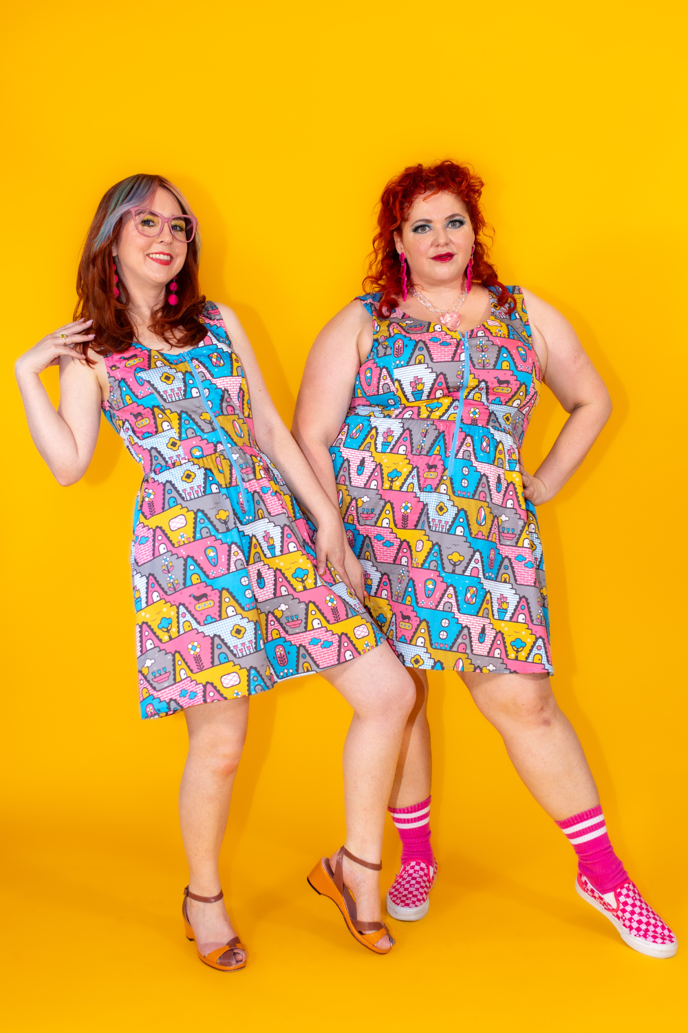 8-Bit A-Frames Fit & Flare Dress in Pretty Pastel