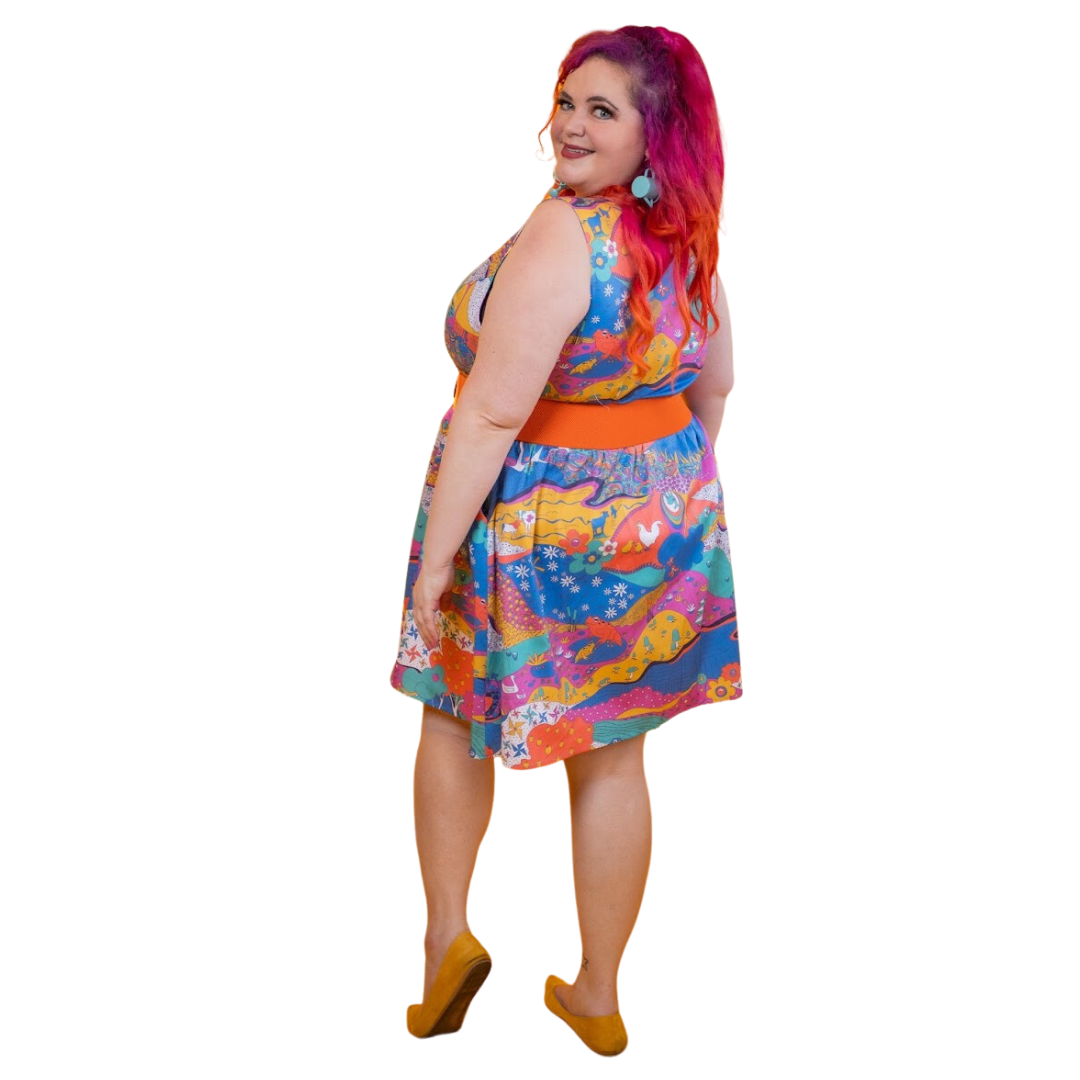 Landscape Print Fit & Flare Midi Dress in Periwinkle - XS Landscape Print Fit & Flare Midi Dress in Periwinkle - XS
