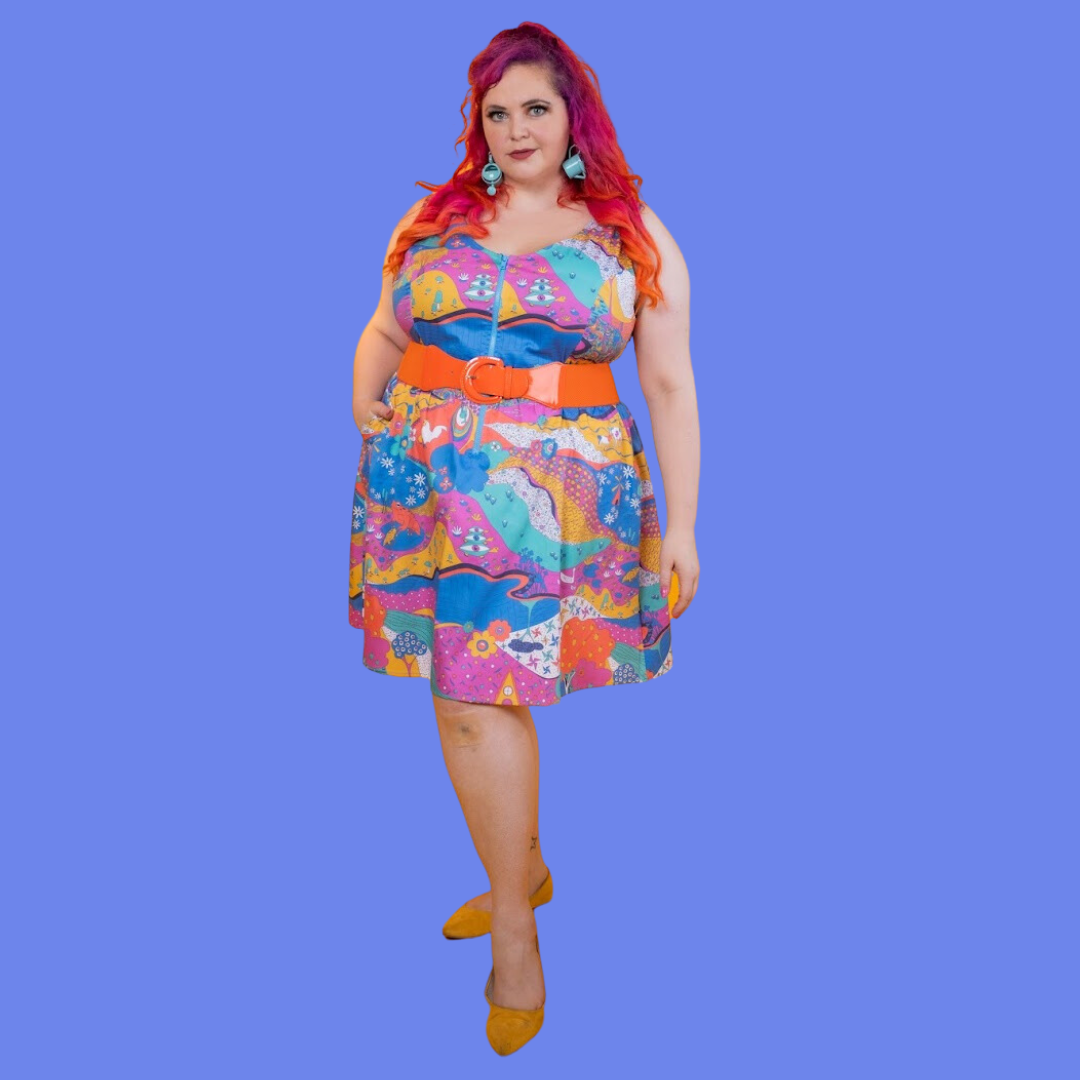 Landscape Print Fit & Flare Midi Dress in Periwinkle - XS Landscape Print Fit & Flare Midi Dress in Periwinkle - XS