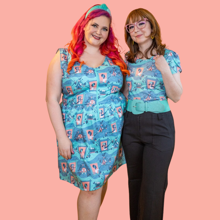 Brownstone Betties Tulip Sleeve Tee in Aqua & Peach