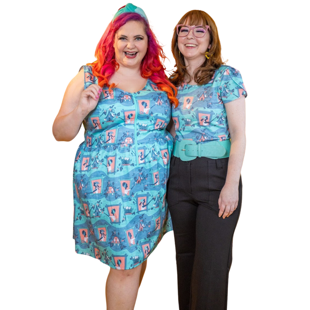 Brownstone Betties Tulip Sleeve Tee in Aqua & Peach