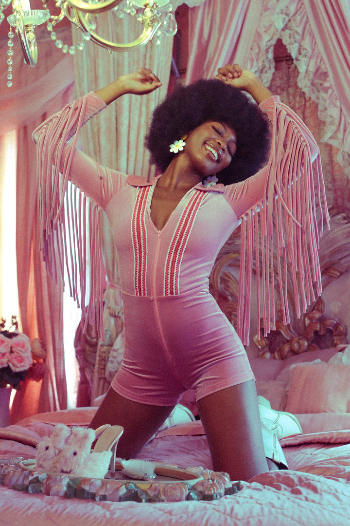 Rainbow Chaser Romper in Blush Pink