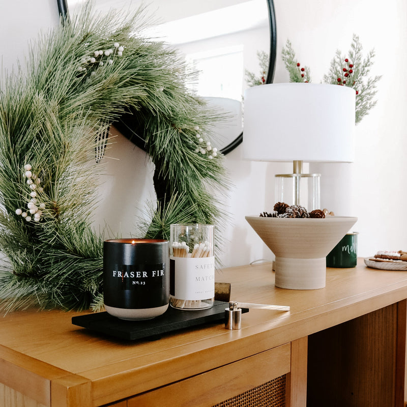 Fraser Fir Soy Candle - Black Stoneware Jar - 12 oz