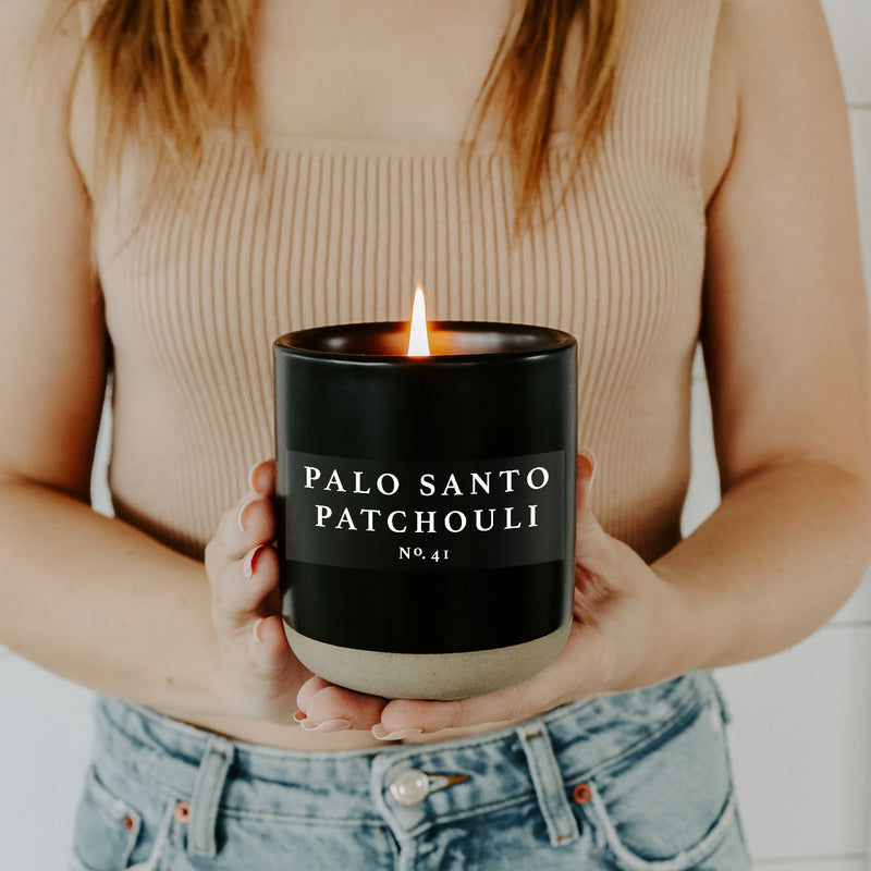 Palo Santo Patchouli Soy Candle - Black Stoneware Jar - 12 oz