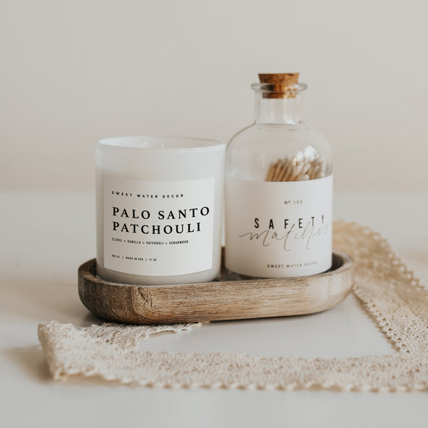 Palo Santo Patchouli Soy Candle - White Jar - 11 oz