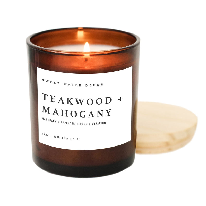 Teakwood and Mahogany Soy Candle - Amber Jar - 11 oz