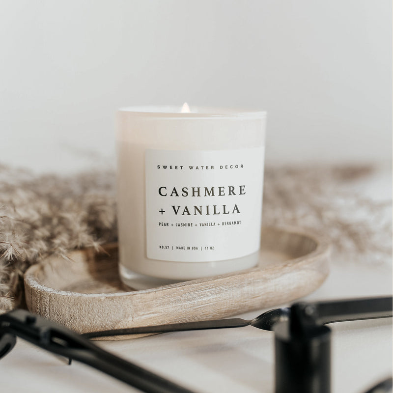 Cashmere and Vanilla Soy Candle - White Jar - 11 oz