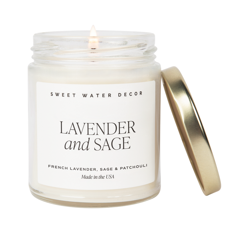 Lavender and Sage Soy Candle - Clear Jar - 9 oz